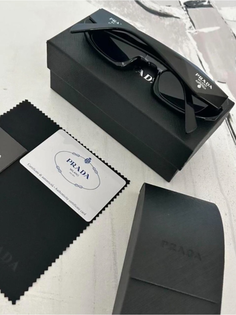 Prada Black Gloss Cat-Eye Sunglasses for Men - Picture 2 of 3